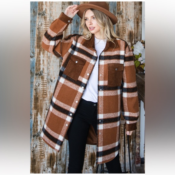 30 Boho Plaid Corduroy Flap Pocket Shacket/Jacket - Picture 4 of 8